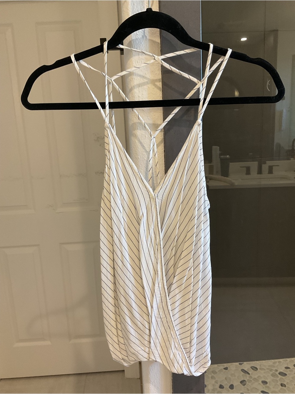 Naked Zebra White Striped Crisscross Back Tank Top